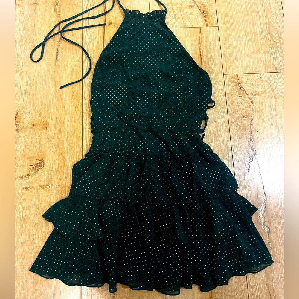 Elegant Dark Green Polka Dot Dress